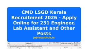 CMD LSGD Kerala Recruitment 2026 - Apply Online for 231 Engineer, Lab Assistant and Other Posts - 2026 Posts