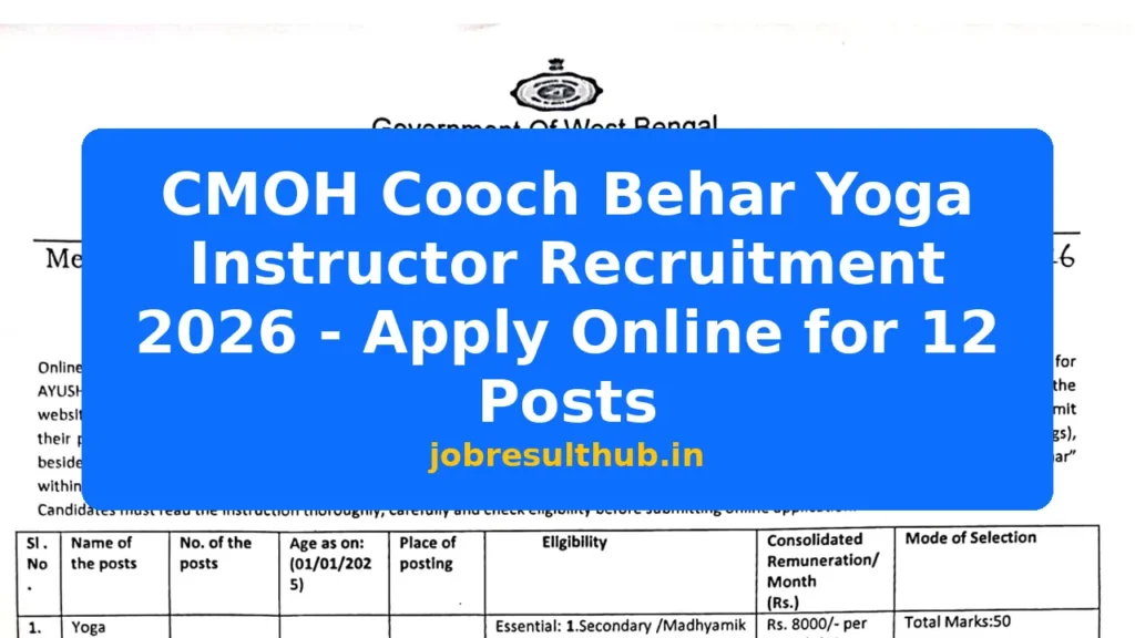 CMOH Cooch Behar Yoga Instructor Recruitment 2026 - Apply Online for 12 Posts - 12 Posts
