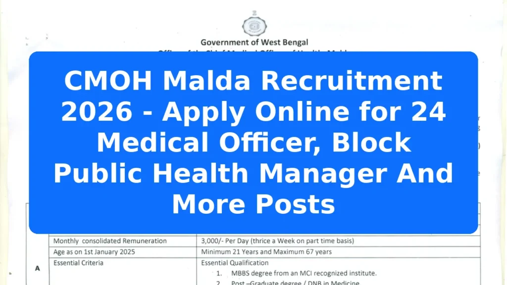 CMOH Malda Recruitment 2026 - Apply Online for 24 Medical Officer, Block Public Health Manager And More Posts Featured Image