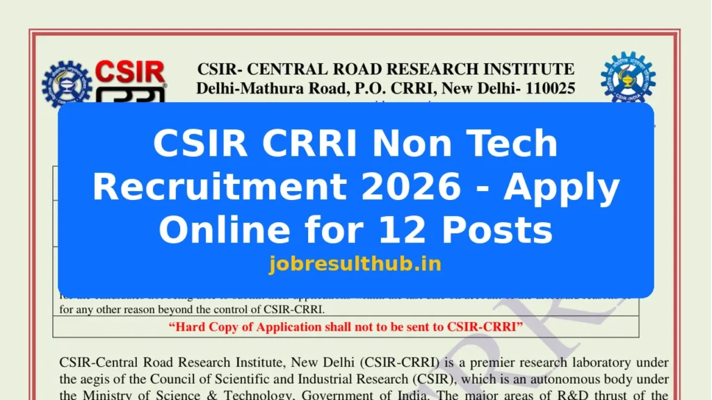 CSIR CRRI Non Tech Recruitment 2026 - Apply Online for 12 Posts - 12 Posts