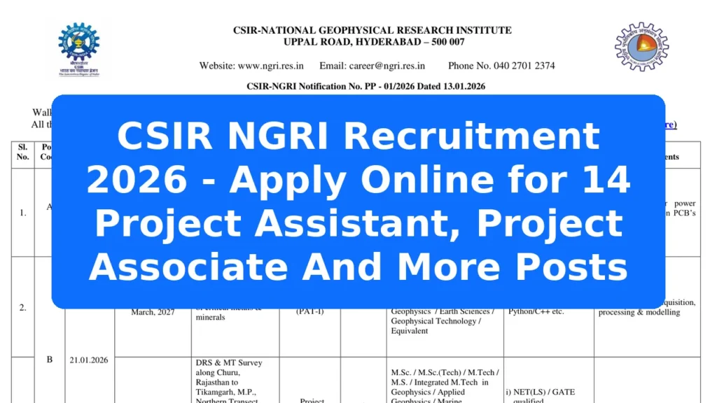 CSIR NGRI Recruitment 2026 - Apply Online for 14 Project Assistant, Project Associate And More Posts Featured Image
