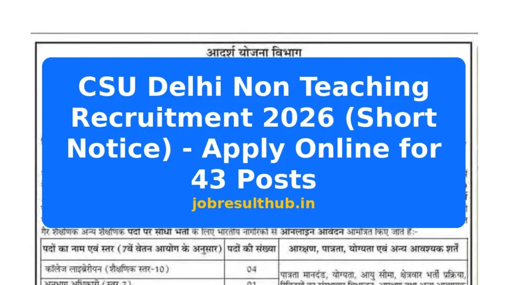 CSU Delhi Non Teaching Recruitment 2026 (Short Notice) - Apply Online for 43 Posts - 43 Posts