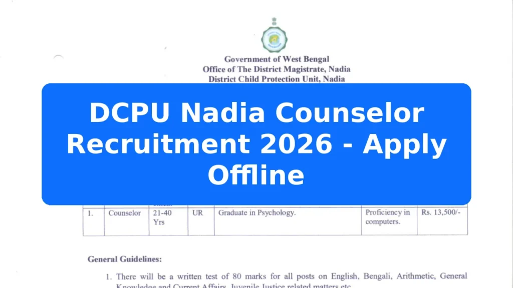 DCPU Nadia Counselor Recruitment 2026 - Apply Offline Featured Image