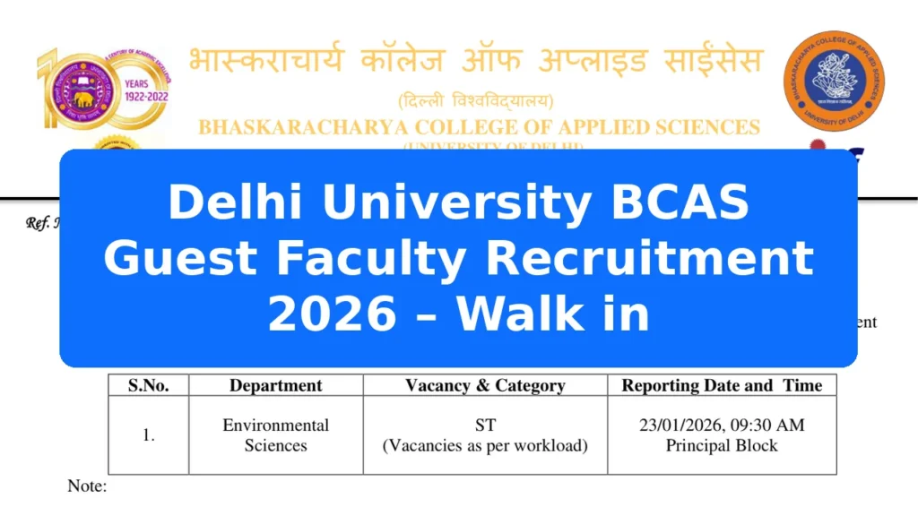 Delhi University BCAS Guest Faculty Recruitment 2026 – Walk in Featured Image
