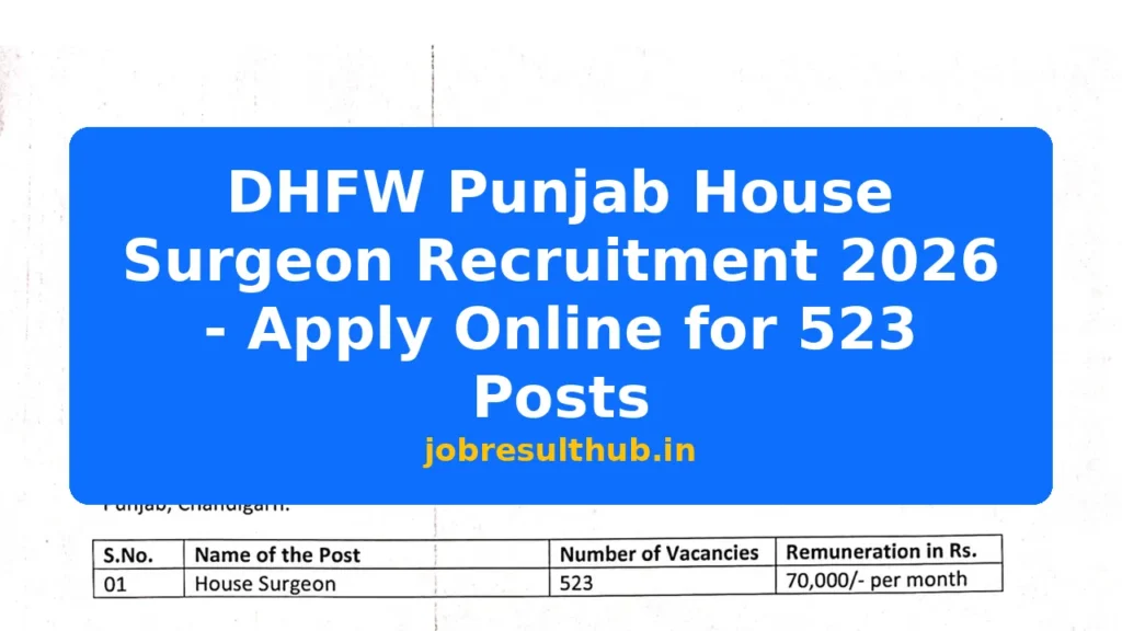 DHFW Punjab House Surgeon Recruitment 2026 - Apply Online for 523 Posts - 523 Posts
