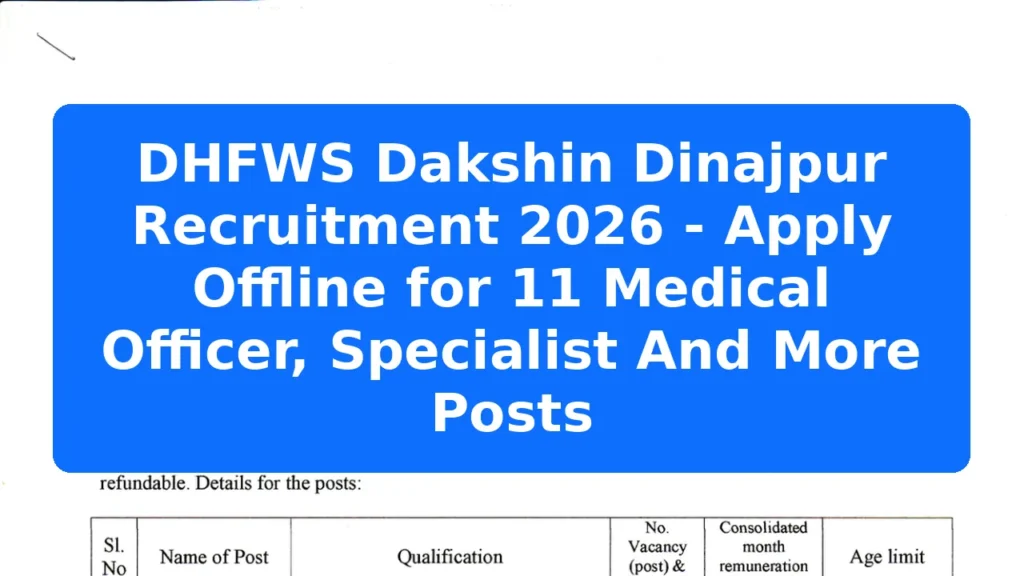 DHFWS Dakshin Dinajpur Recruitment 2026 - Apply Offline for 11 Medical Officer, Specialist And More Posts Featured Image