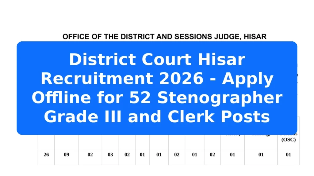 District Court Hisar Recruitment 2026 - Apply Offline for 52 Stenographer Grade III and Clerk Posts Featured Image