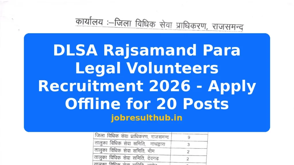DLSA Rajsamand Para Legal Volunteers Recruitment 2026 - Apply Offline for 20 Posts - 20 Posts
