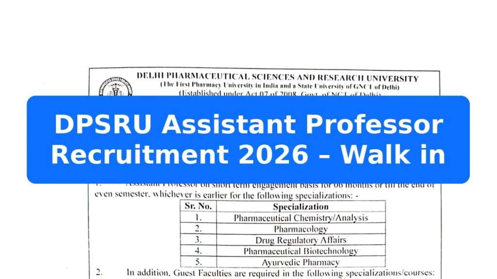 DPSRU Assistant Professor Recruitment 2026 – Walk in Featured Image
