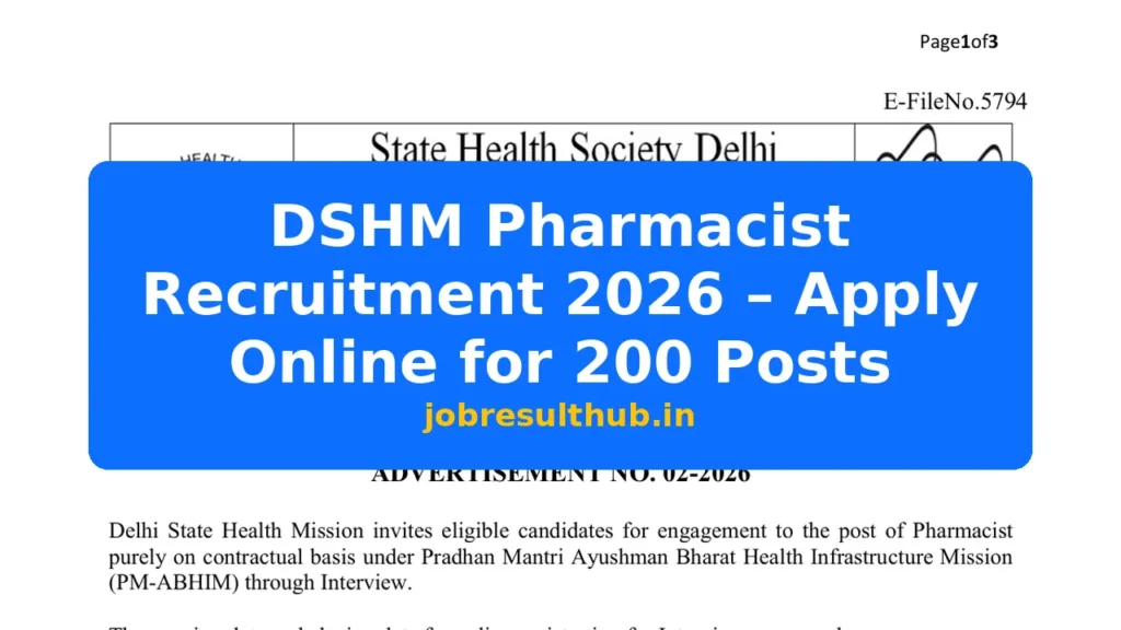 DSHM Pharmacist Recruitment 2026 – Apply Online for 200 Posts - 200 Posts