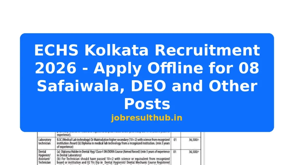 ECHS Kolkata Recruitment 2026 - Apply Offline for 08 Safaiwala, DEO and Other Posts - 2026 Posts