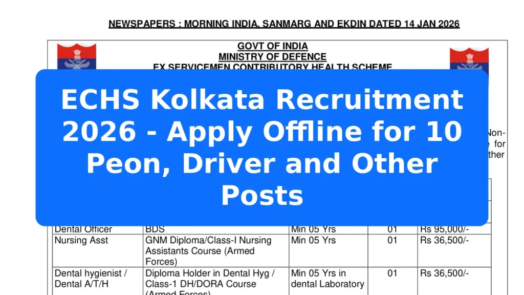 ECHS Kolkata Recruitment 2026 - Apply Offline for 10 Peon, Driver and Other Posts Featured Image