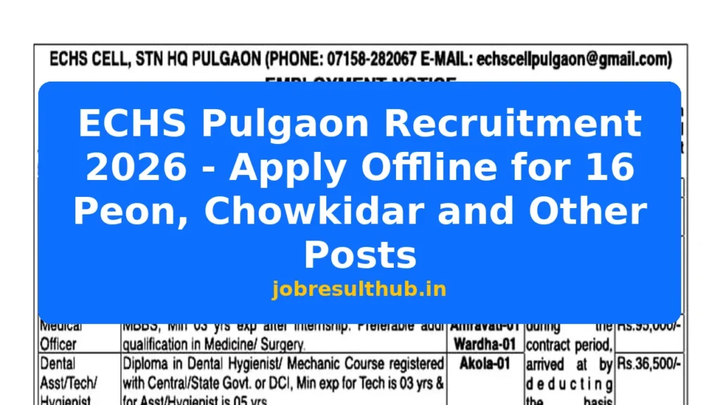 ECHS Pulgaon Recruitment 2026 - Apply Offline for 16 Peon, Chowkidar and Other Posts - 2026 Posts