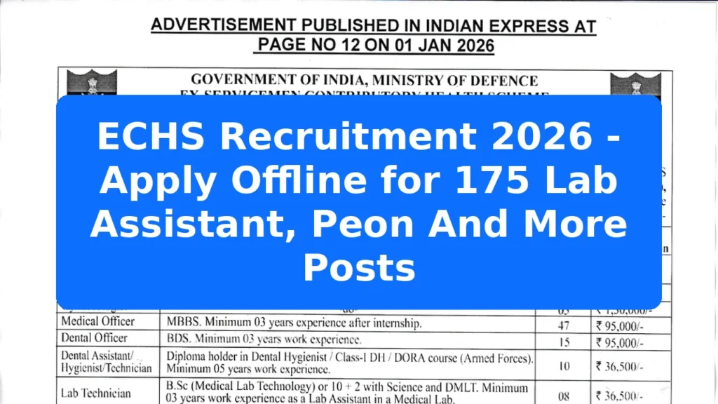 ECHS Recruitment 2026 - Apply Offline for 175 Lab Assistant, Peon And More Posts Featured Image