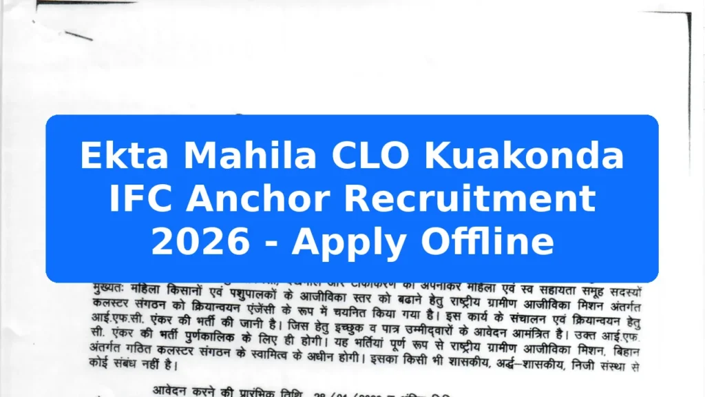 Ekta Mahila CLO Kuakonda IFC Anchor Recruitment 2026 - Apply Offline Featured Image
