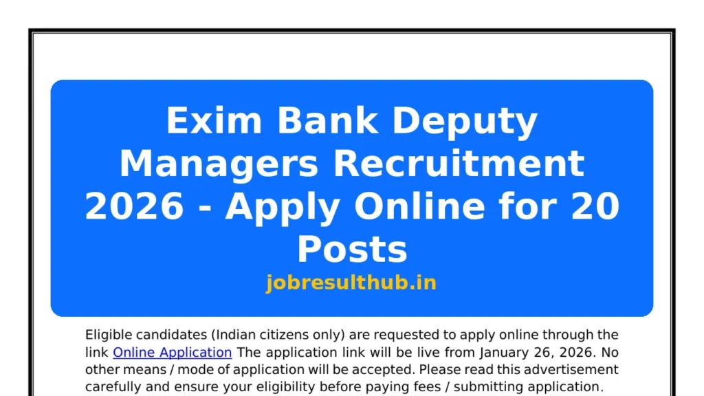 Exim Bank Deputy Managers Recruitment 2026 - Apply Online for 20 Posts - 20 Posts