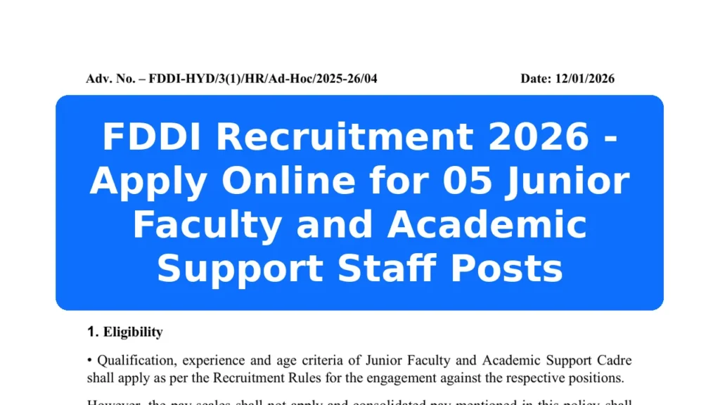 FDDI Recruitment 2026 - Apply Online for 05 Junior Faculty and Academic Support Staff Posts Featured Image