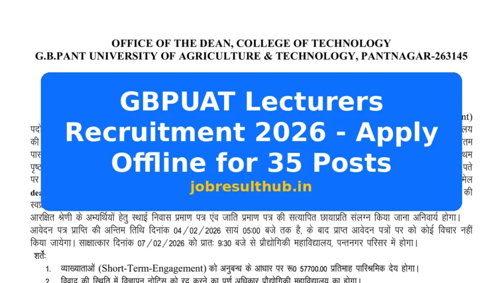 GBPUAT Lecturers Recruitment 2026 - Apply Offline for 35 Posts - 35 Posts