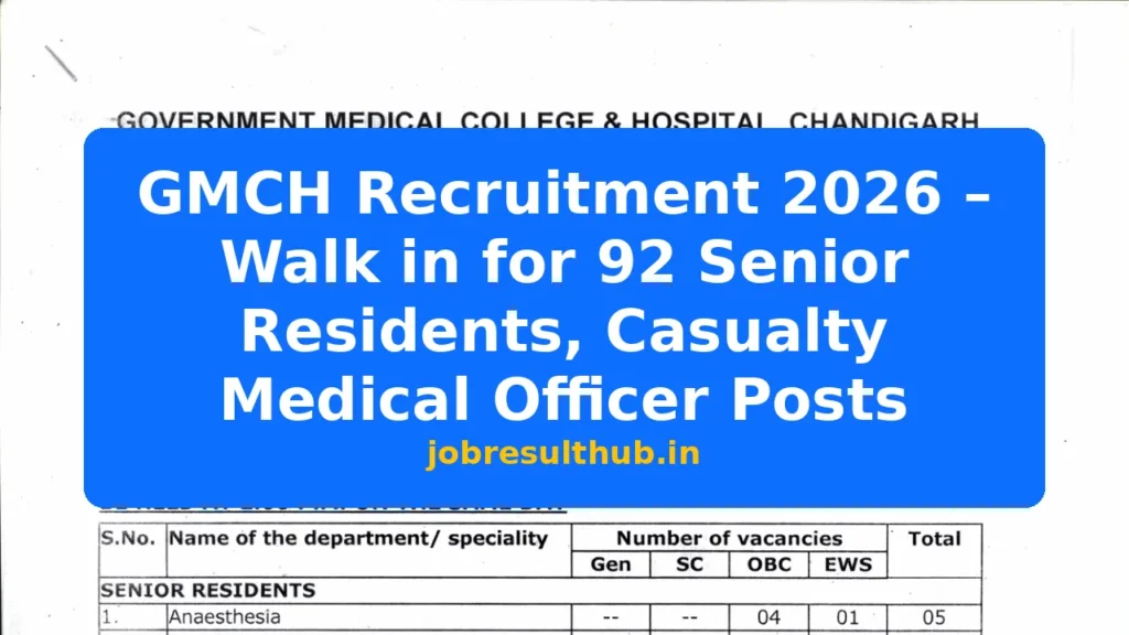 GMCH Recruitment 2026 – Walk in for 92 Senior Residents, Casualty Medical Officer Posts - 92 Posts