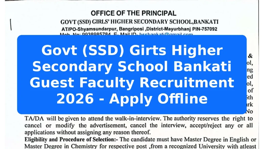 Govt (SSD) Girts Higher Secondary School Bankati Guest Faculty Recruitment 2026 - Apply Offline Featured Image