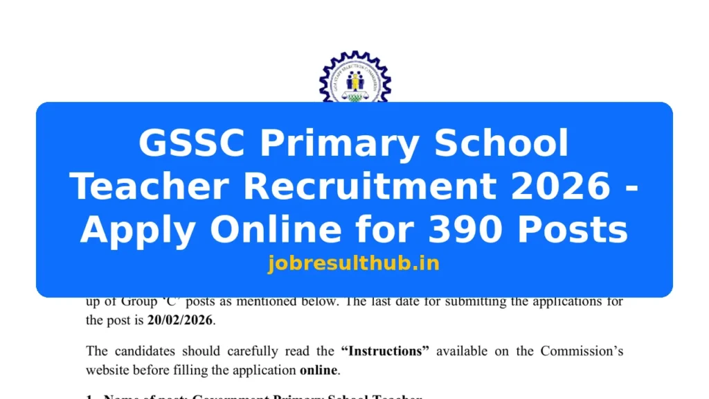 GSSC Primary School Teacher Recruitment 2026 - Apply Online for 390 Posts - 390 Posts
