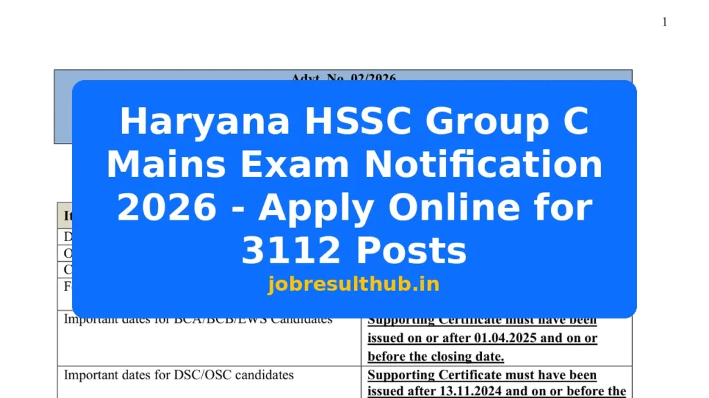 Haryana HSSC Group C Mains Exam Notification 2026 - Apply Online for 3112 Posts - 3112 Posts