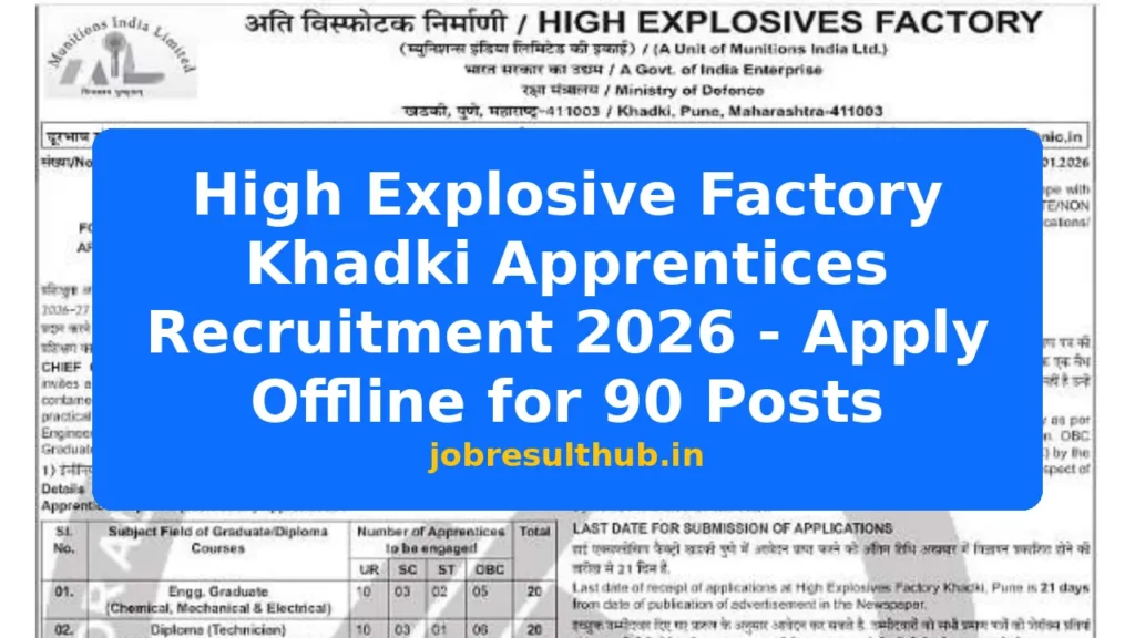 High Explosive Factory Khadki Apprentices Recruitment 2026 - Apply Offline for 90 Posts - 90 Posts
