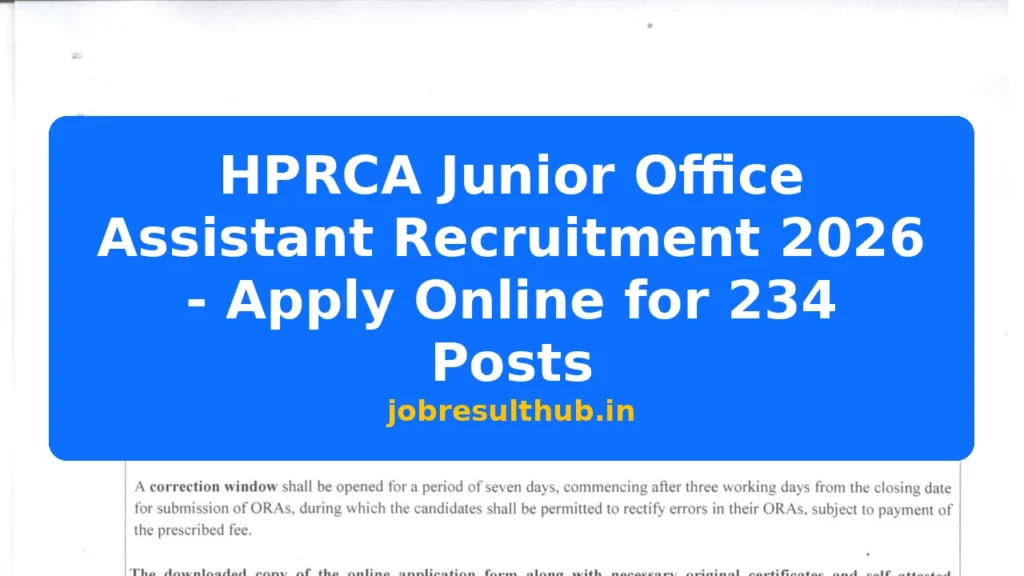 HPRCA Junior Office Assistant Recruitment 2026 - Apply Online for 234 Posts - 234 Posts