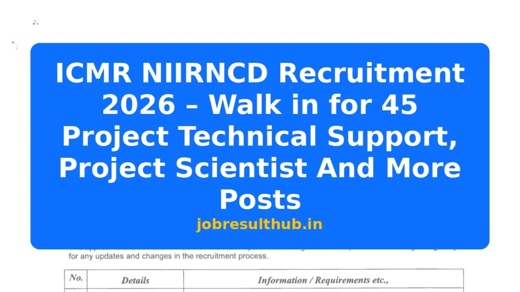 ICMR NIIRNCD Recruitment 2026 – Walk in for 45 Project Technical Support, Project Scientist And More Posts - 45 Posts