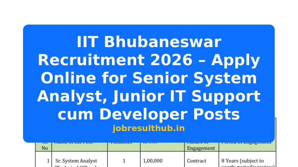 IIT Bhubaneswar Recruitment 2026 – Apply Online for Senior System Analyst, Junior IT Support cum Developer Posts - 2 Posts