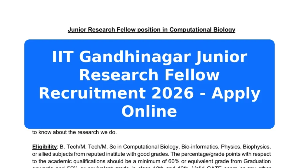 IIT Gandhinagar Junior Research Fellow Recruitment 2026 - Apply Online Featured Image