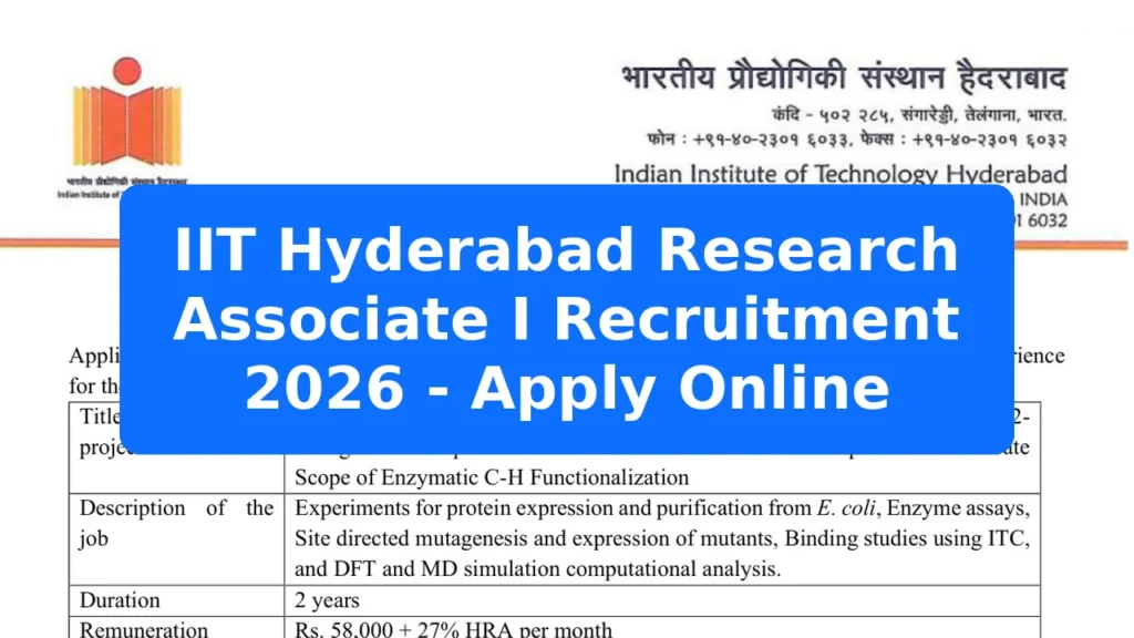 IIT Hyderabad Research Associate I Recruitment 2026 - Apply Online Featured Image