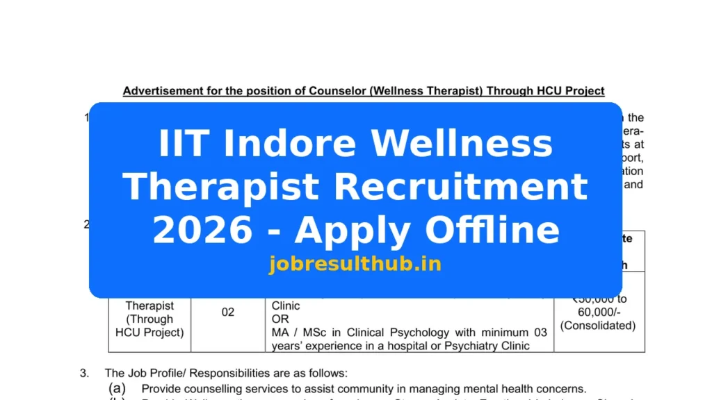 IIT Indore Wellness Therapist Recruitment 2026 - Apply Offline - 2026 Posts