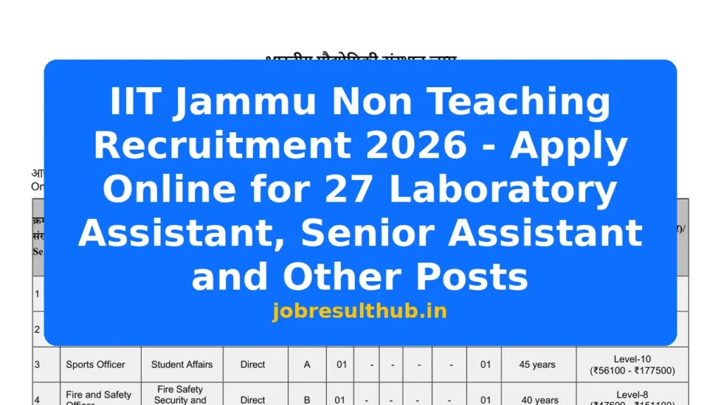 IIT Jammu Non Teaching Recruitment 2026 - Apply Online for 27 Laboratory Assistant, Senior Assistant and Other Posts - 2026 Posts