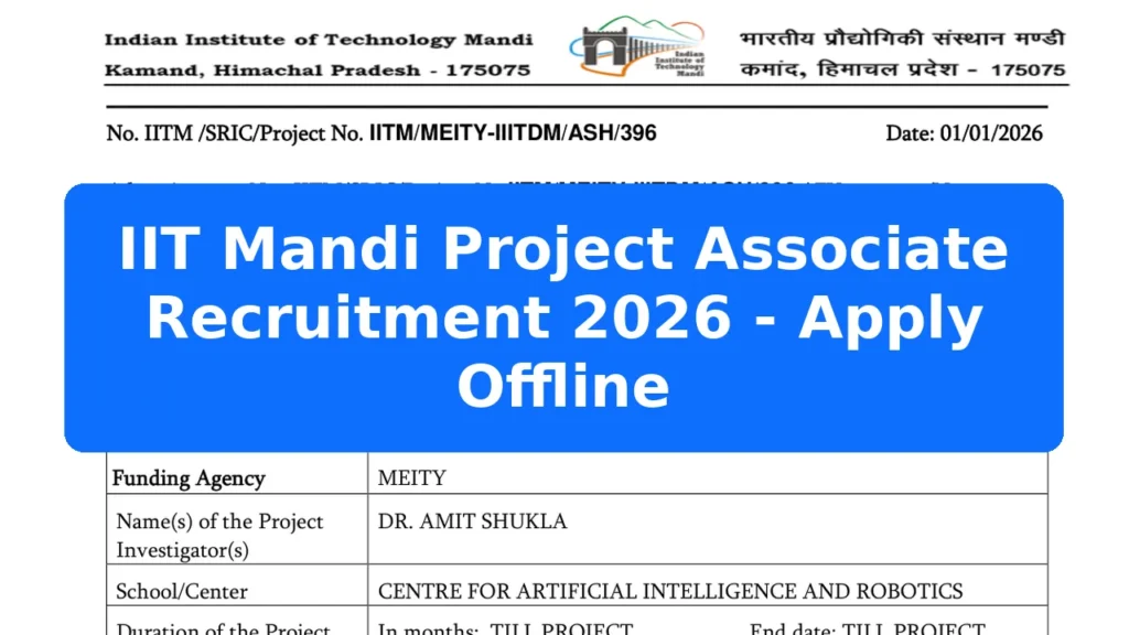IIT Mandi Project Associate Recruitment 2026 - Apply Offline Featured Image