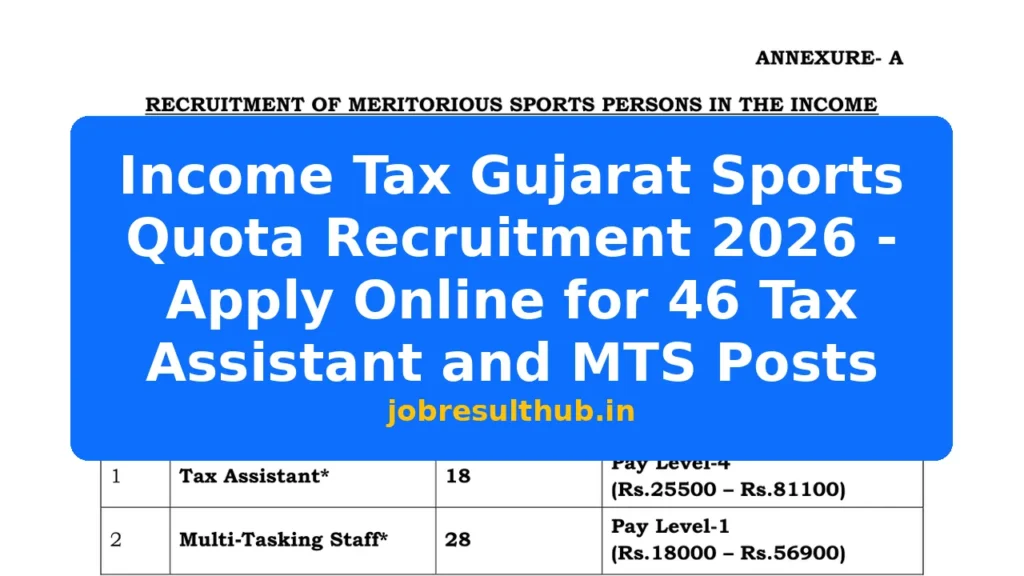 Income Tax Gujarat Sports Quota Recruitment 2026 - Apply Online for 46 Tax Assistant and MTS Posts - 46 Posts