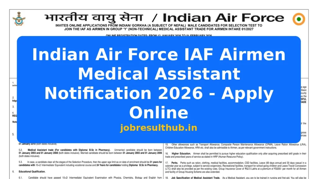 Indian Air Force IAF Airmen Medical Assistant Notification 2026 - Apply Online - 2026 Posts