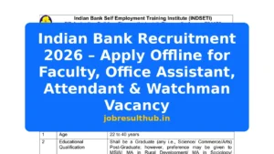 Indian Bank Recruitment 2026 – Apply Offline for Faculty, Office Assistant, Attendant & Watchman Vacancy - 6 Posts