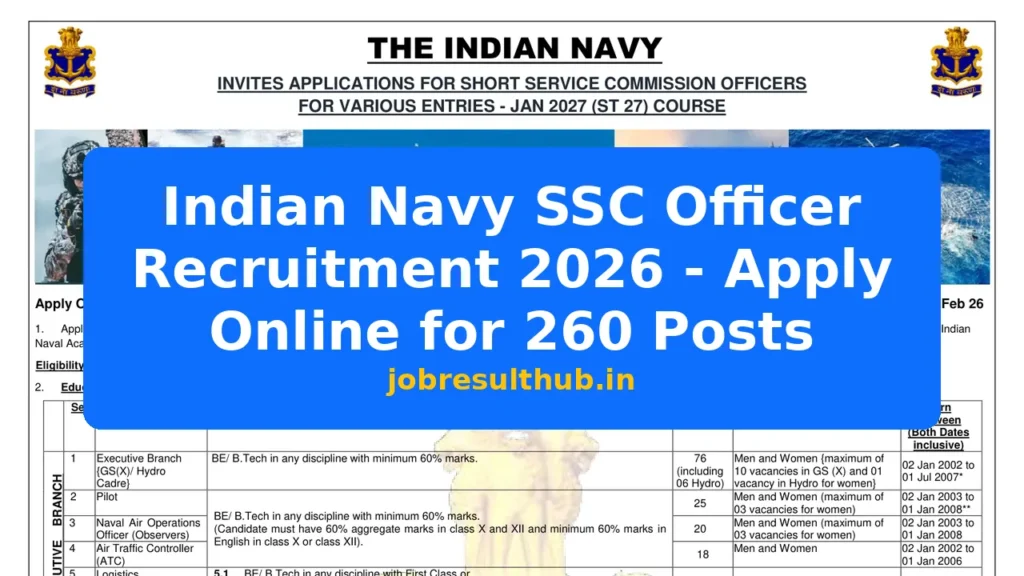 Indian Navy SSC Officer Recruitment 2026 - Apply Online for 260 Posts - 260 Posts