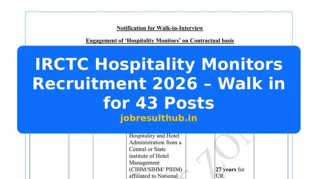 IRCTC Hospitality Monitors Recruitment 2026 – Walk in for 43 Posts - 43 Posts