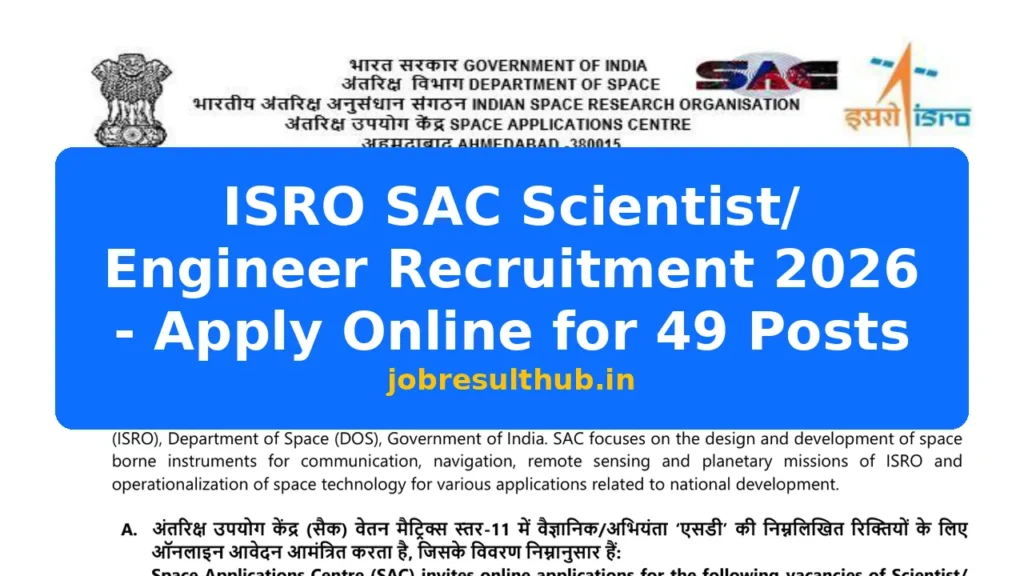 ISRO SAC Scientist/ Engineer Recruitment 2026 - Apply Online for 49 Posts - 49 Posts