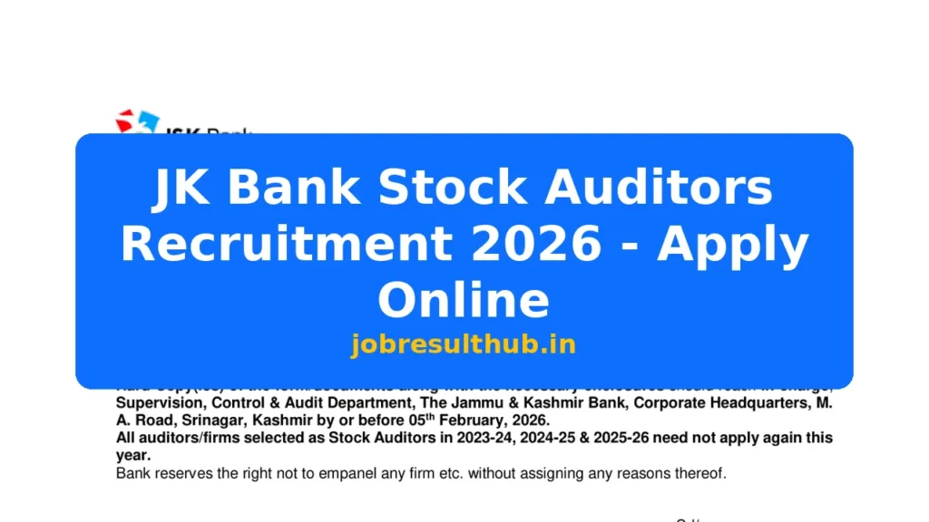 JK Bank Stock Auditors Recruitment 2026 - Apply Online - 2026 Posts