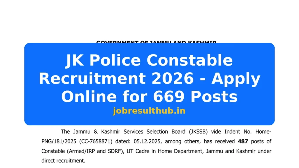 JK Police Constable Recruitment 2026 - Apply Online for 669 Posts - 669 Posts