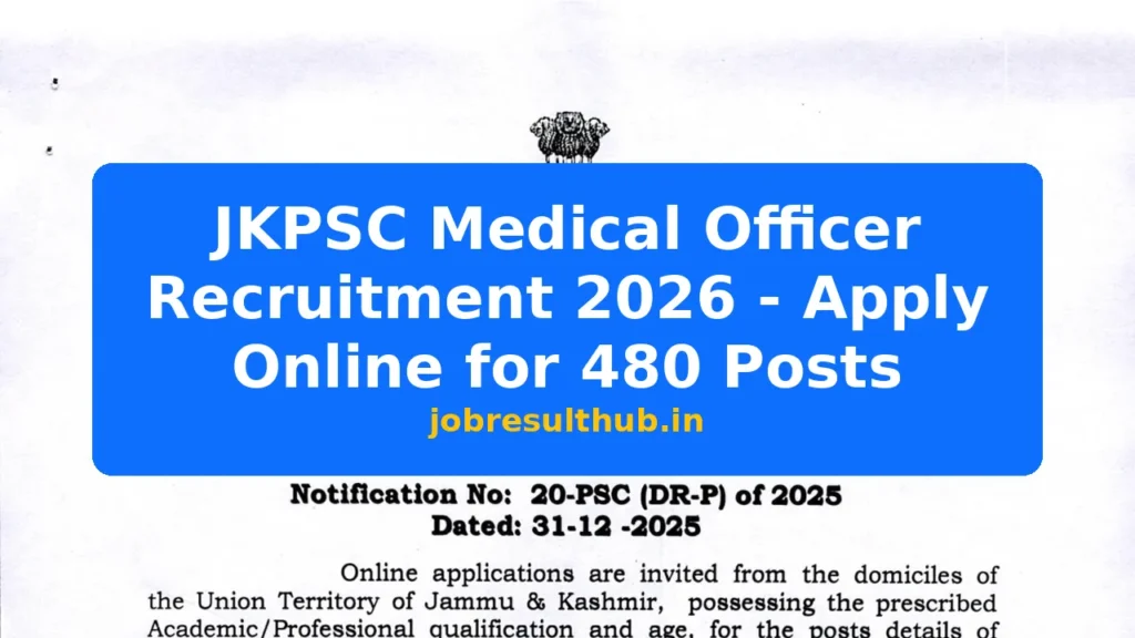JKPSC Medical Officer Recruitment 2026 - Apply Online for 480 Posts - 480 Posts