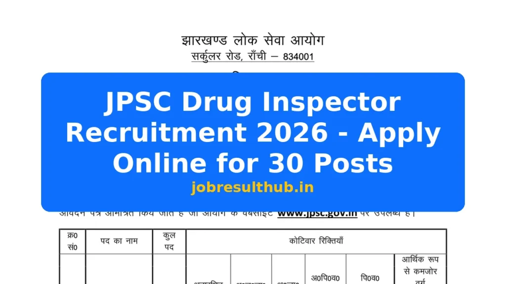 JPSC Drug Inspector Recruitment 2026 - Apply Online for 30 Posts - 30 Posts