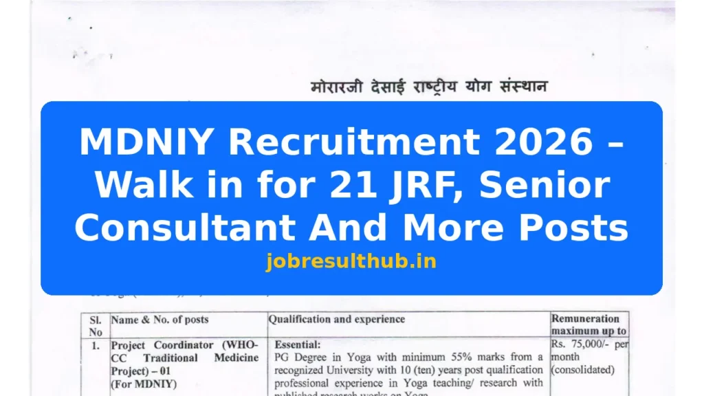 MDNIY Recruitment 2026 – Walk in for 21 JRF, Senior Consultant And More Posts - 21 Posts