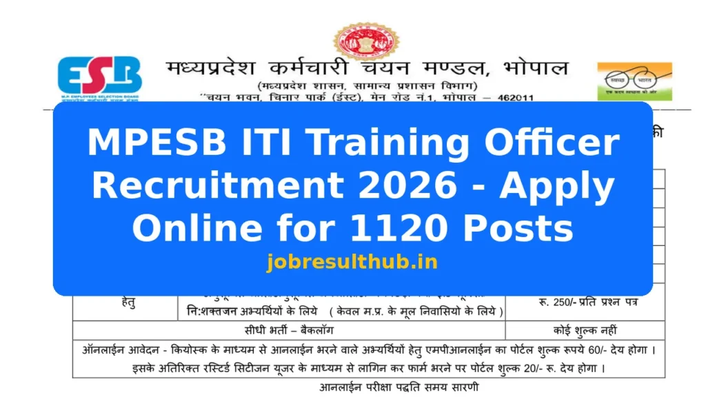 MPESB ITI Training Officer Recruitment 2026 - Apply Online for 1120 Posts - 1120 Posts