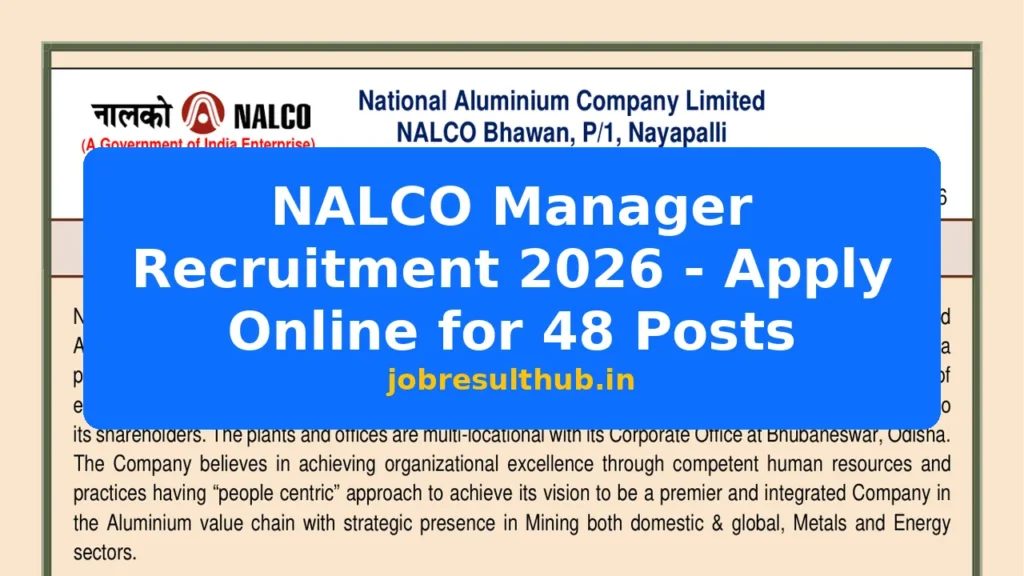 NALCO Manager Recruitment 2026 - Apply Online for 48 Posts - 48 Posts