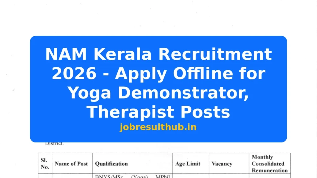 NAM Kerala Recruitment 2026 - Apply Offline for Yoga Demonstrator, Therapist Posts - 2 Posts