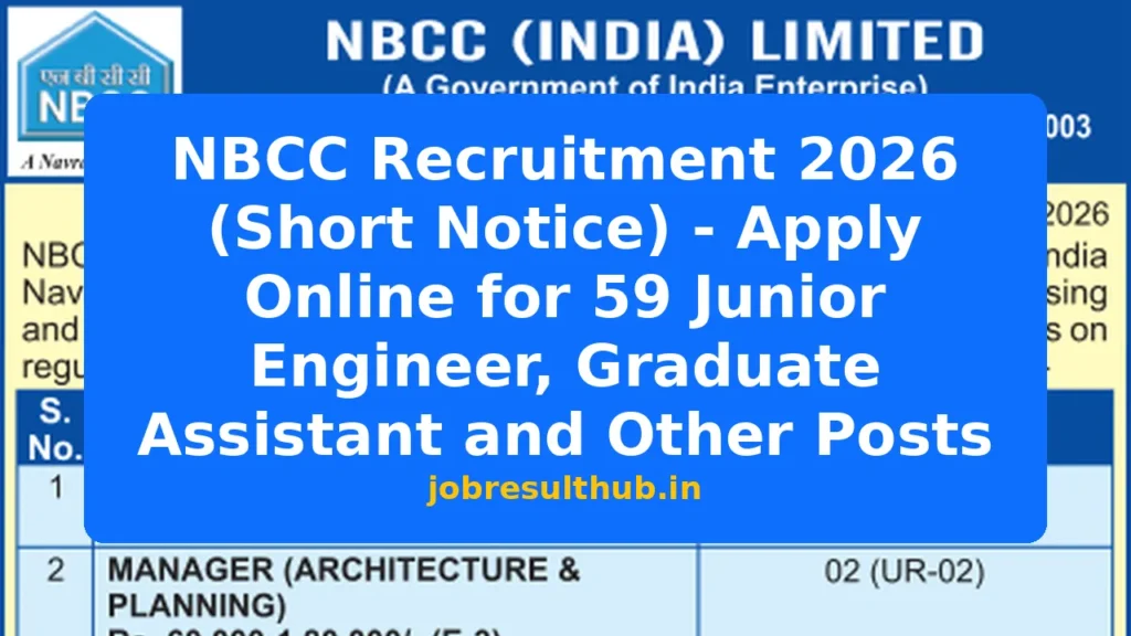 NBCC Recruitment 2026 (Short Notice) - Apply Online for 59 Junior Engineer, Graduate Assistant and Other Posts - 2026 Posts